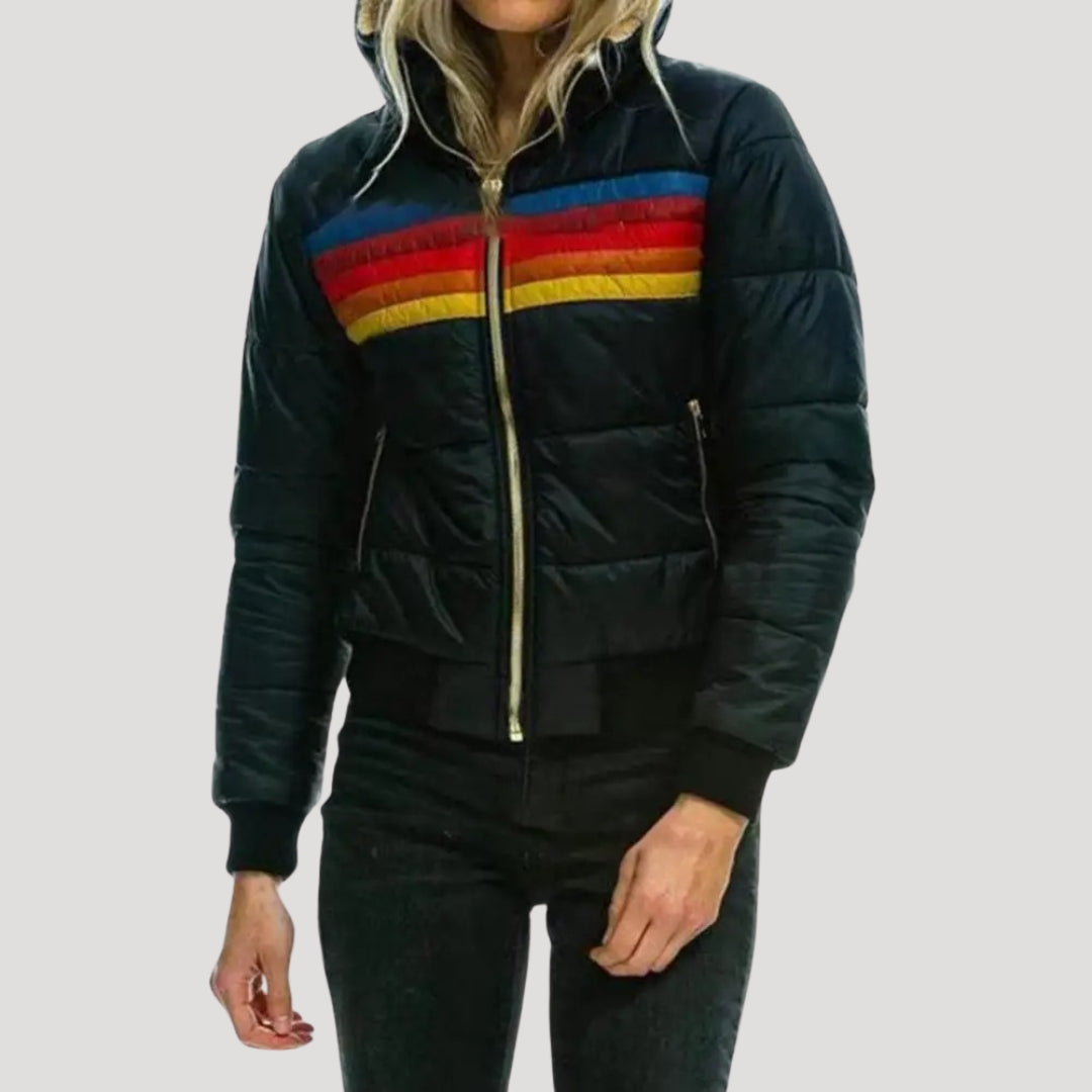Eliana | Retro Colorblock Puffer Jacket With Hood And Zip Front