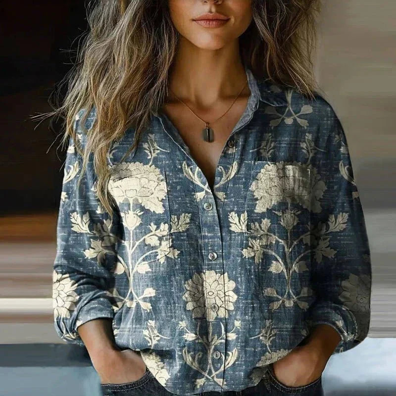 Vivian | Stylish Paisley Button-Down Shirt With Long Sleeves