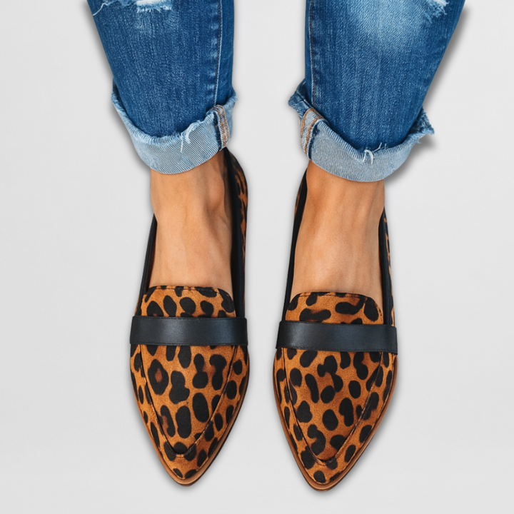 Eleanore | Chic Leopard Print Pointed Toe Loafers With Black Trim