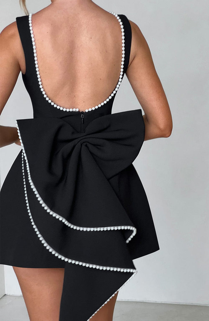 Rosemary | Elegant Pearl Trim A-Line Mini Dress With Pockets