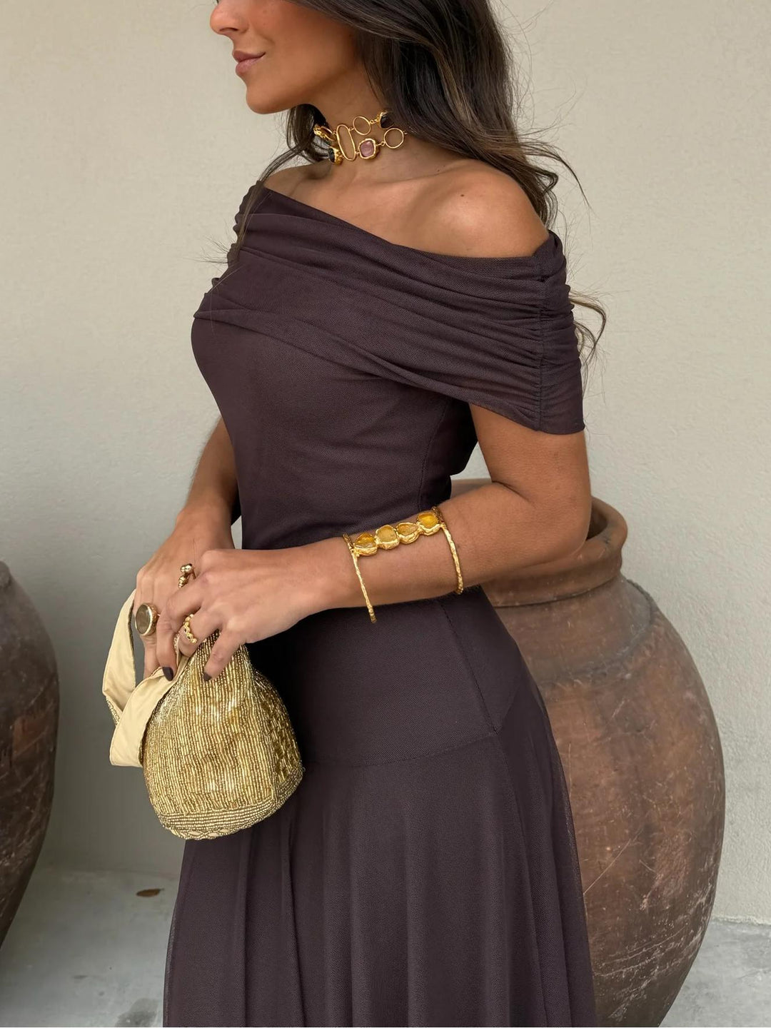Jayla | Elegant Off-Shoulder Ruched Maxi Dress