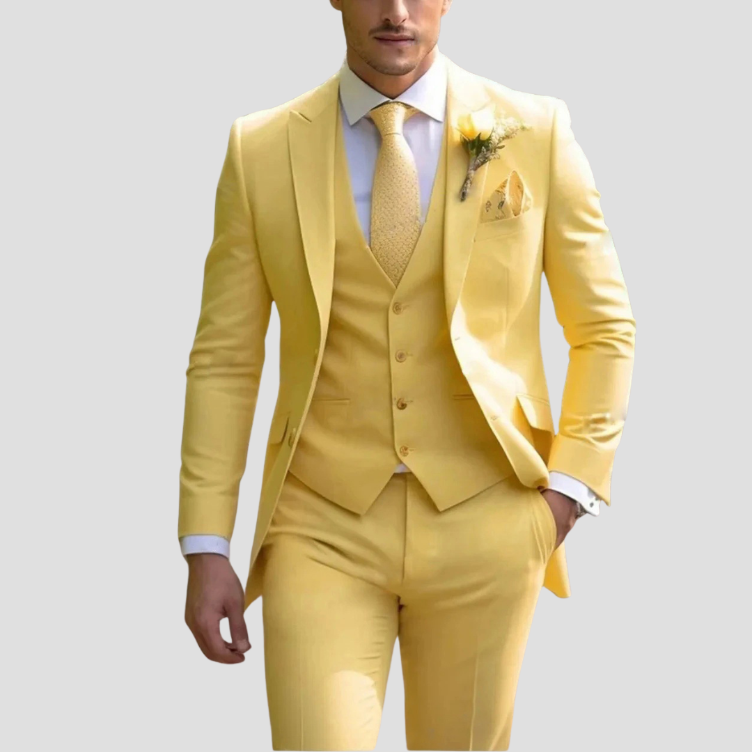 Men's Three-Piece Formal Suit With Slim Fit Design And Waistcoat
