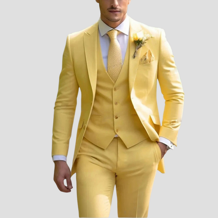 Men's Three-Piece Formal Suit With Slim Fit Design And Waistcoat