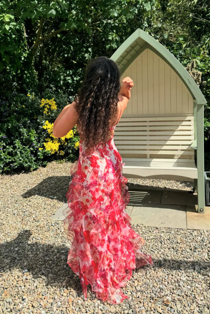 Sybil | Elegant Floral Ruffle Maxi Dress