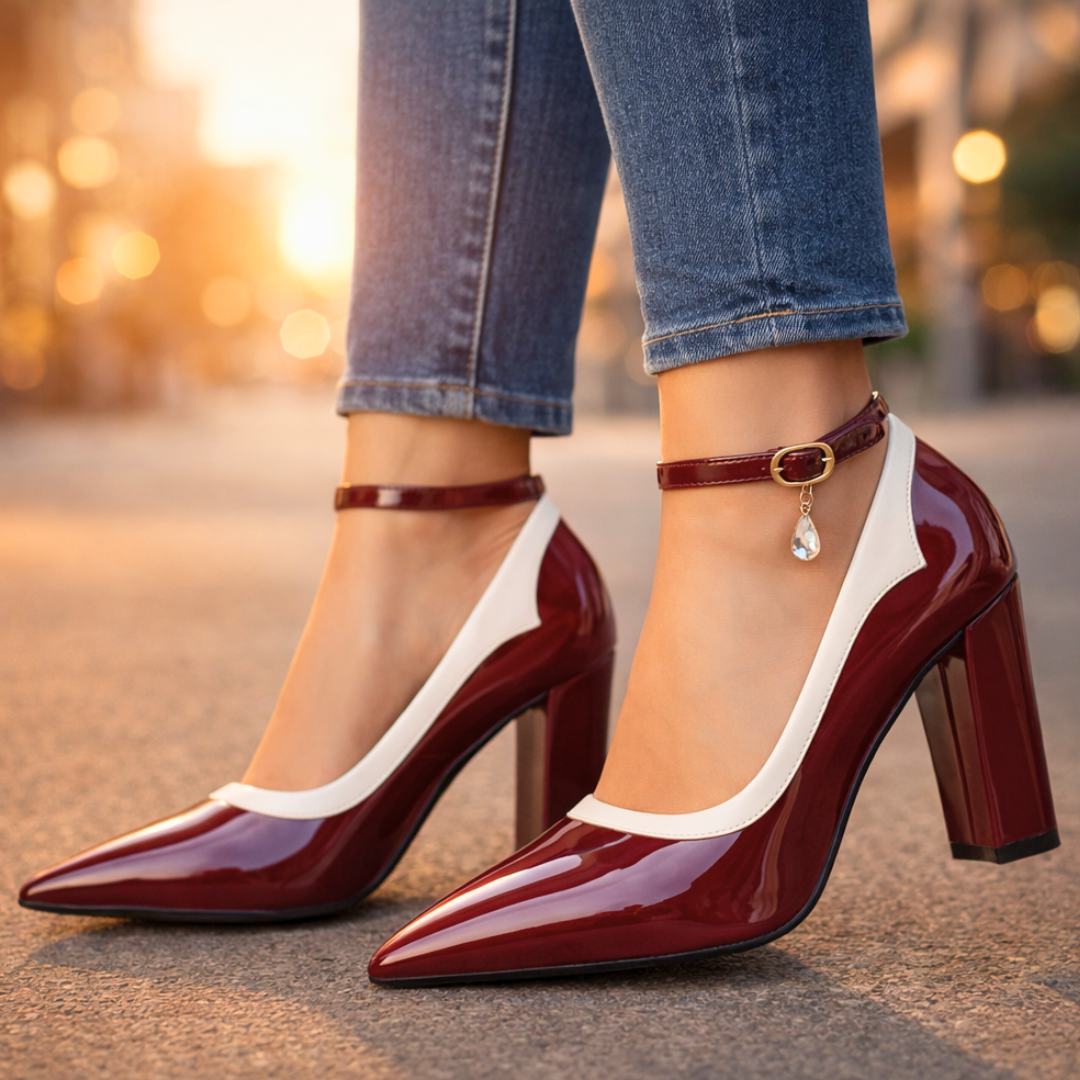 Eliana | Elegant Pointed Toe Block Heel With Ankle Strap