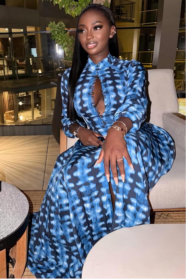Cordelia | Chic Button-Front Tie-Dye Maxi Dress With Long Sleeves