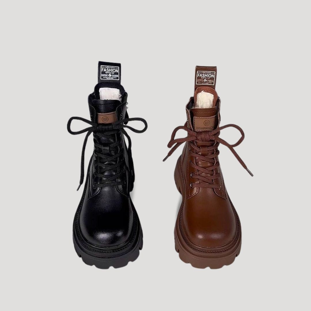 Millie | Chic Fur-Lined Lace-Up Ankle Boots With Chunky Sole