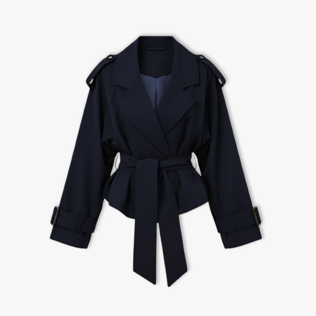 Elise | Chic Belted Short Trench Coat With Lapel Detail