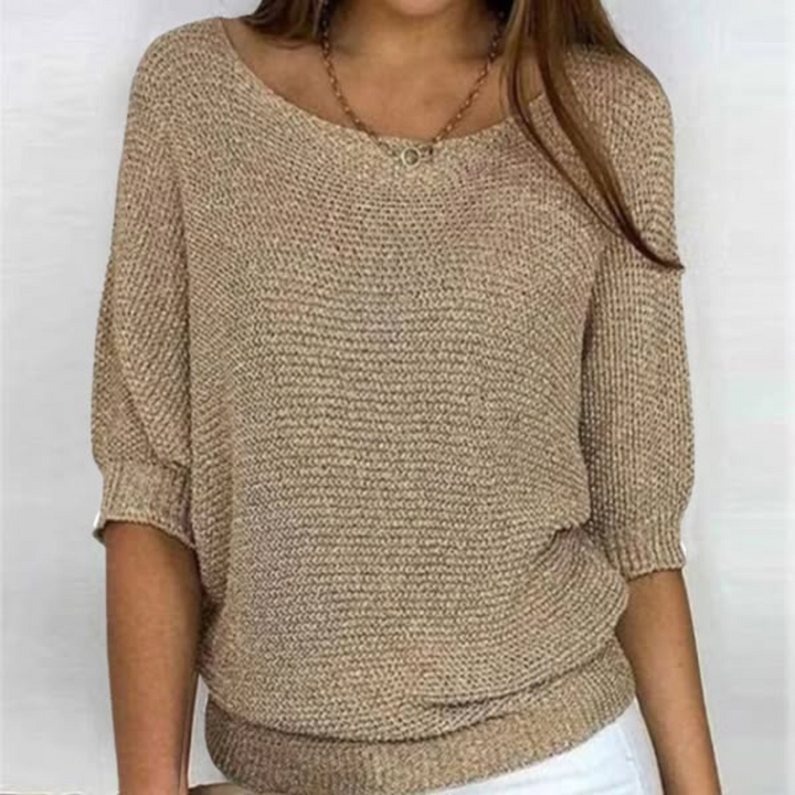 Eliana | Lightweight Gray Knit Sweater With Three Quarter Sleeves