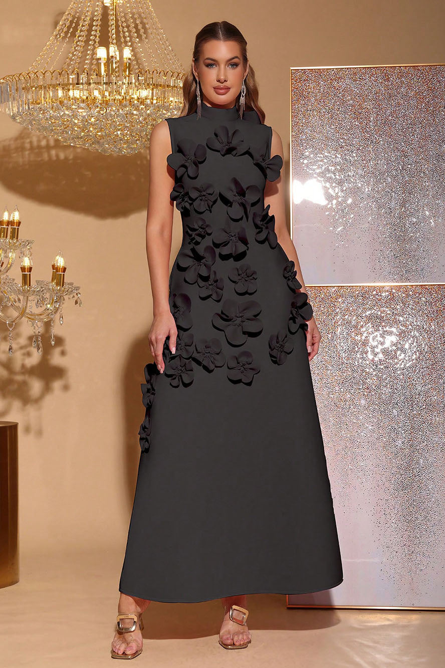 Ethel | Elegant Flower Embellished Sleeveless Maxi Dress