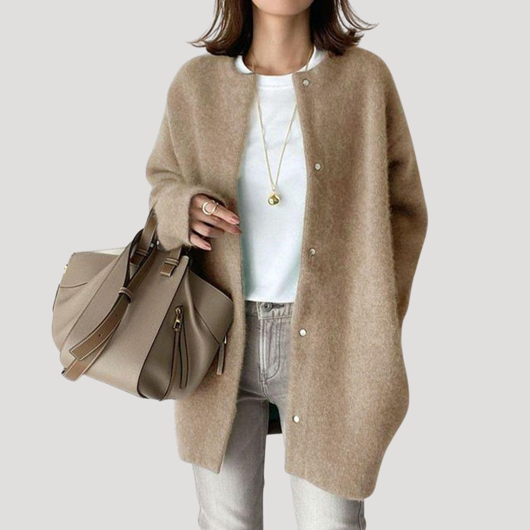 Hannah | Elegant Long Wool Cardigan With Button Front Detail