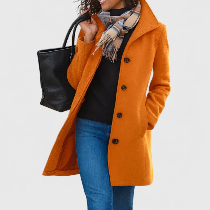 Delphine | Elegant Single Breasted Wool Blend Tailored Coat