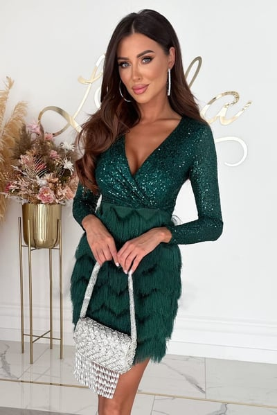 Celina | Elegant V-Neck Sequin Fringe Mini Dress