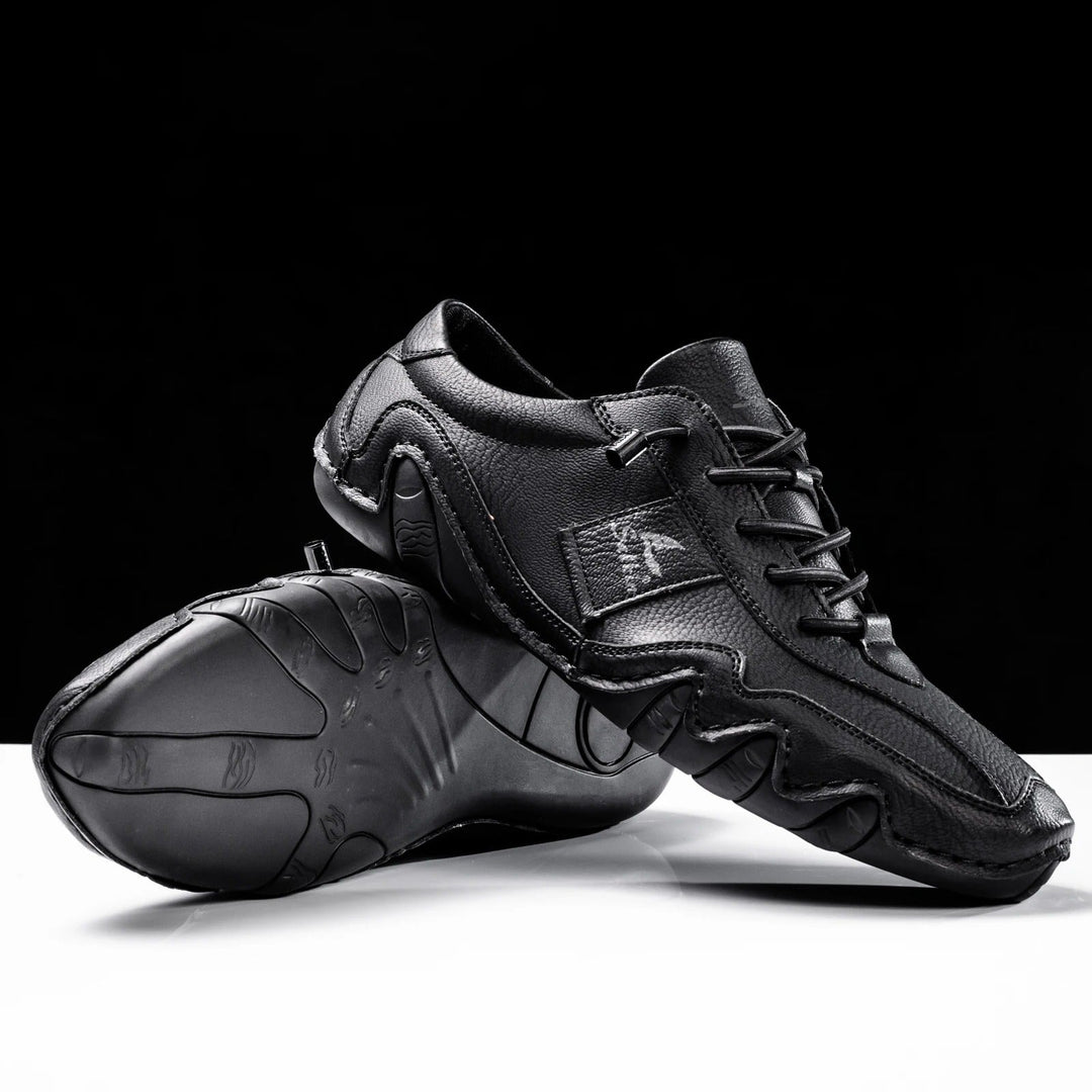 Men's Handcrafted Blue Leather Driving Shoes with Wave Sole