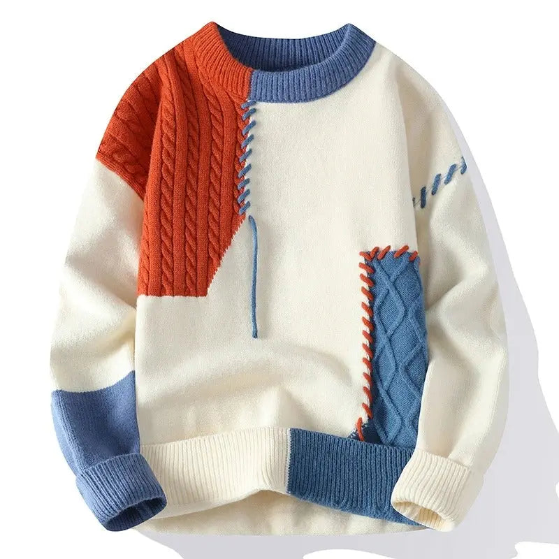 Fiona | Stylish Cable Knit Patchwork Sweater