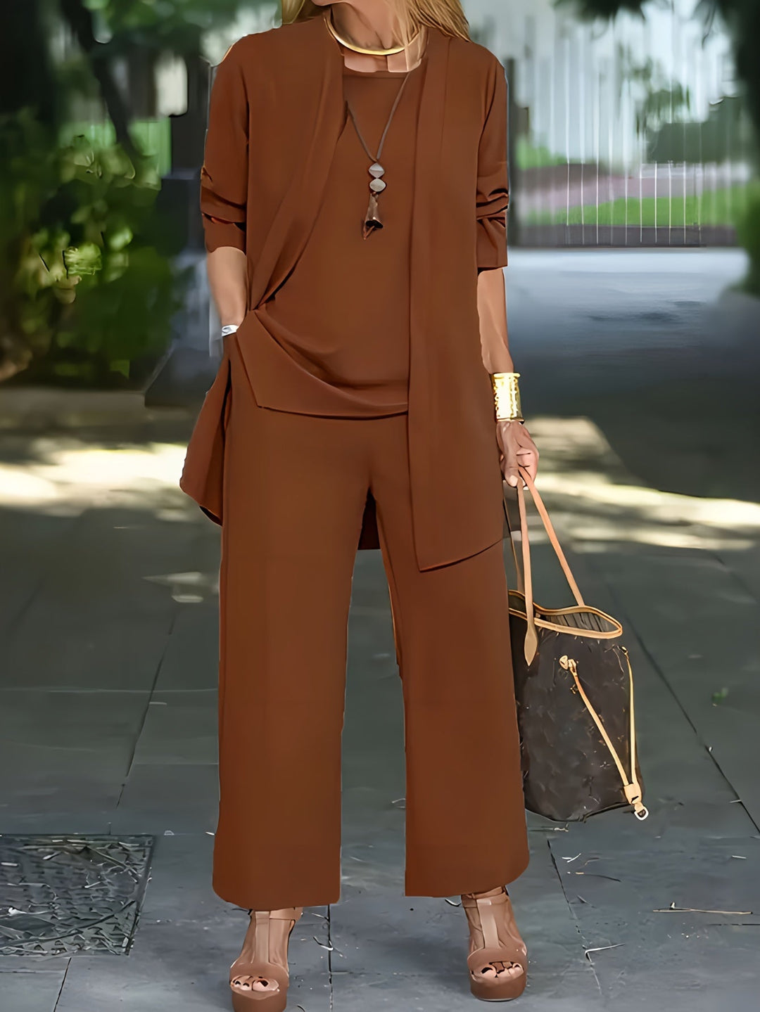 Darla | Chic Wide-Leg Three-Piece Set With Long Blazer