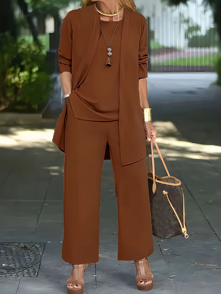 Darla | Chic Wide-Leg Three-Piece Set With Long Blazer