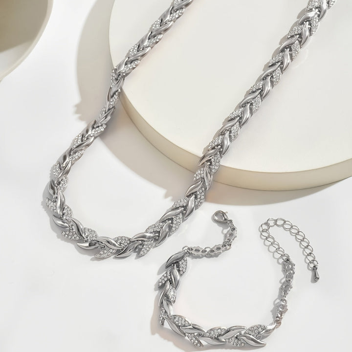 Imogen | Elegant Rose Gold Crystal Chain Necklace & Bracelet Set