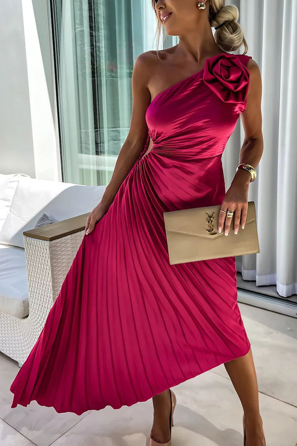 Sybil | Elegant One-Shoulder Pleated Midi Dress