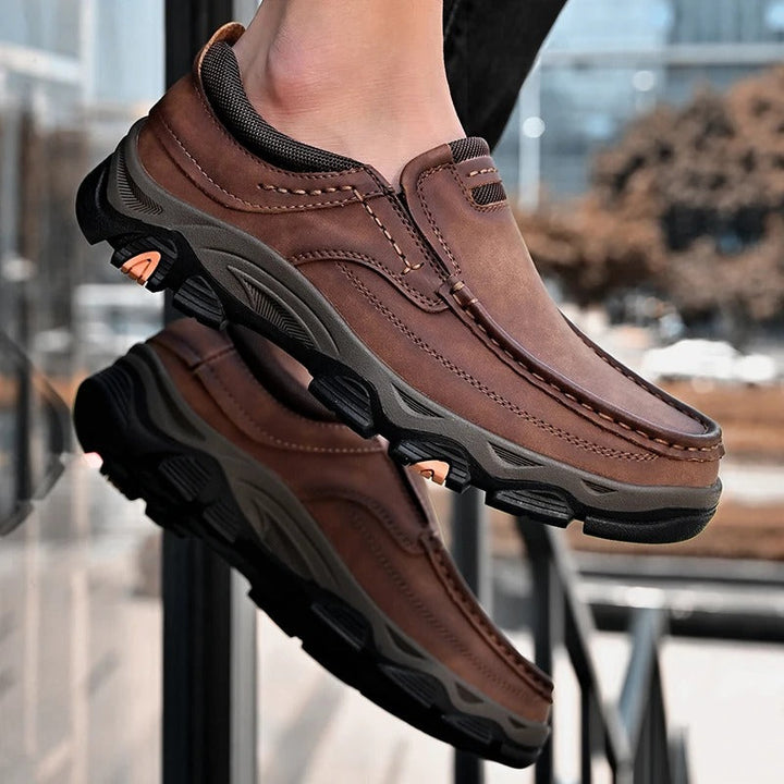 Kai | Sleek Brown Leather Slip-On Loafers For Men