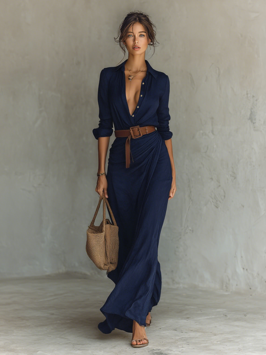 Tess | Elegant Button-Down Wrap Maxi Dress With V-Neck