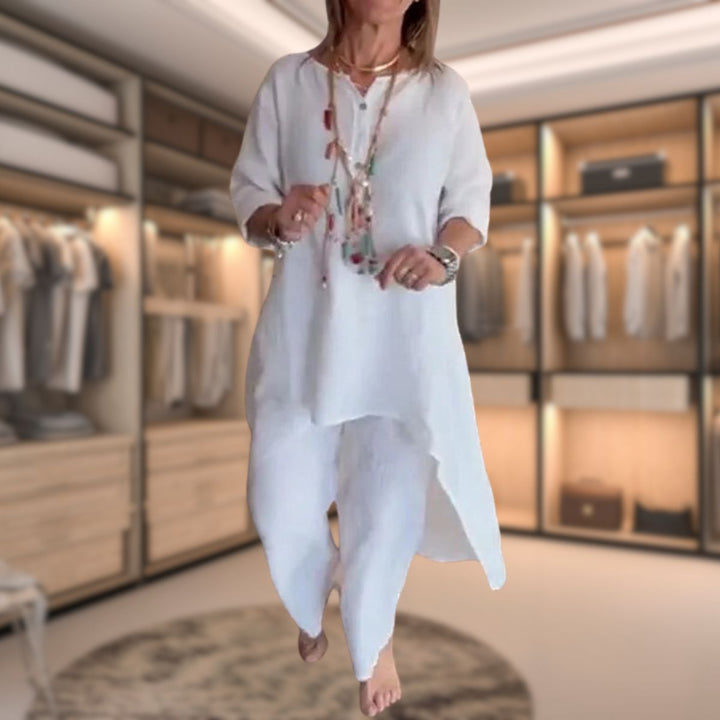 Marie | Elegant Two-Piece Linen Set With V-Neck Top