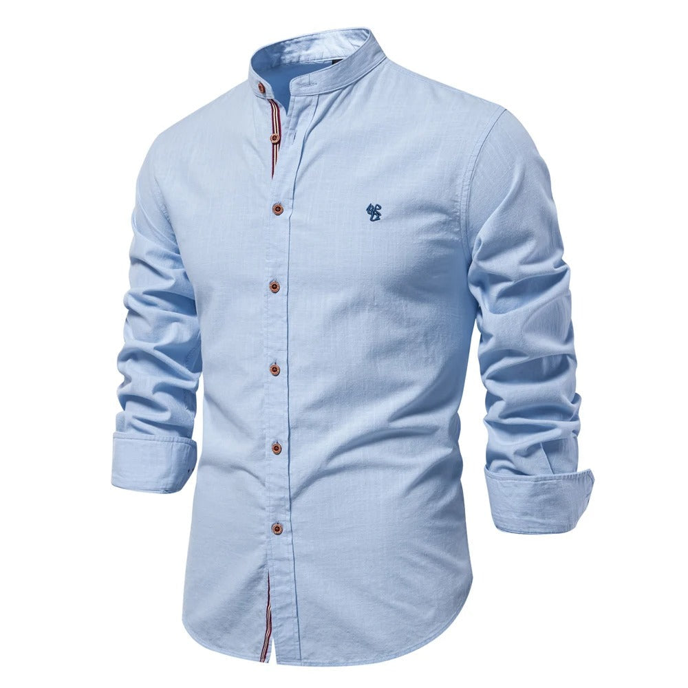 Evy | Stylish Men's Light Blue Mandarin Collar Cotton Shirt