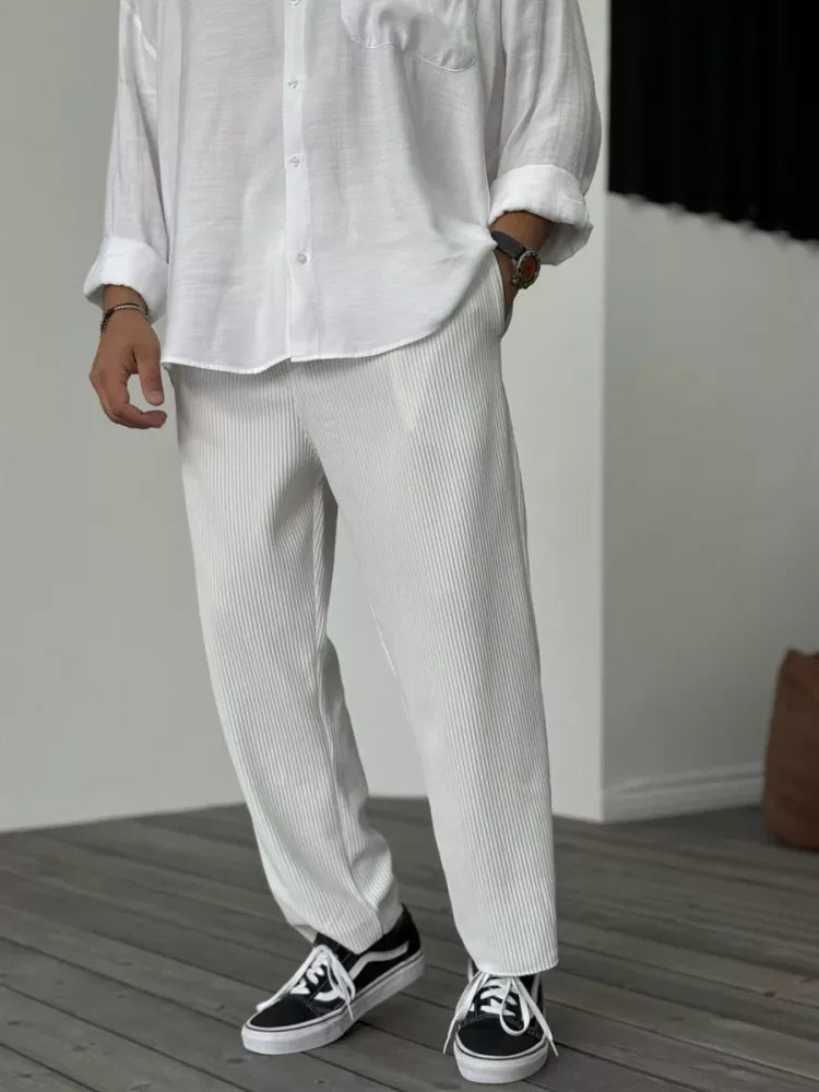 Hudson | Elegant Ribbed Pleated Casual Pants Men