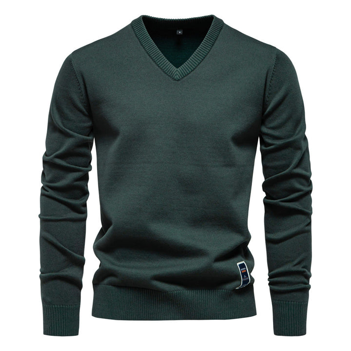 Eva | Elegant Men's V-Neck Cotton Blend Pullover Sweater