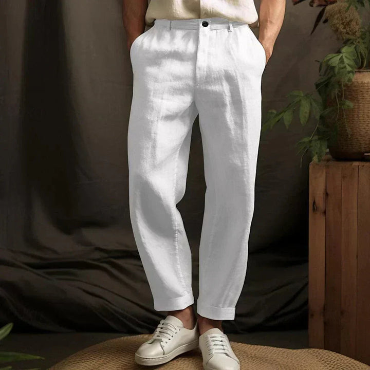 Imogen | Relaxed Fit White Linen Trousers For Men