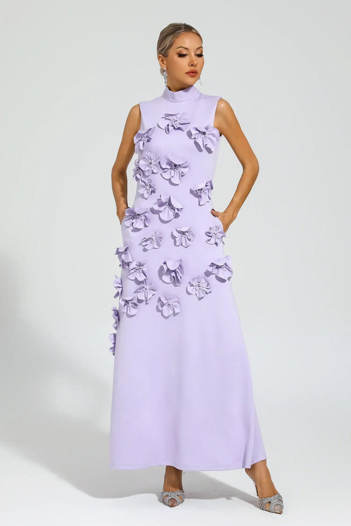 Ethel | Elegant Flower Embellished Sleeveless Maxi Dress