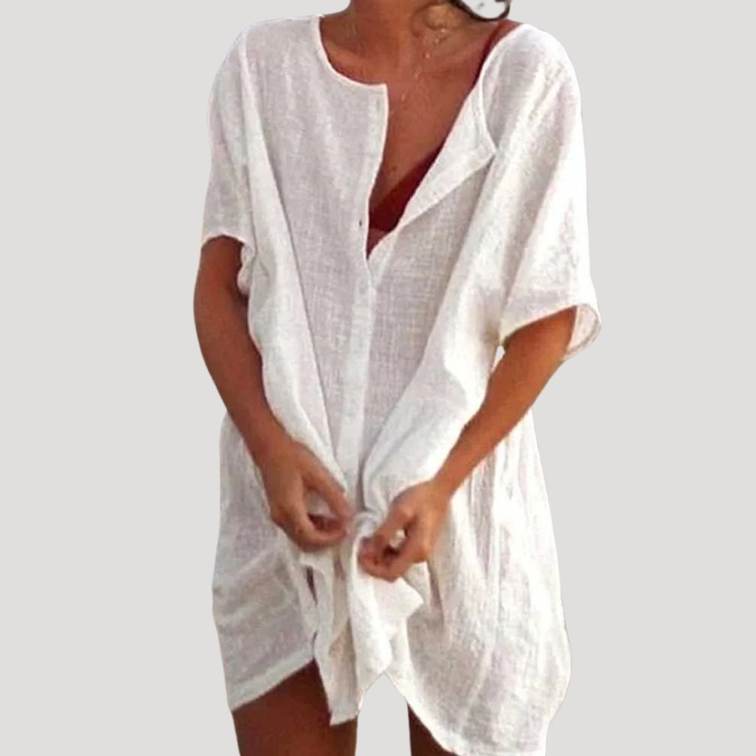 Annabelle | Chic V-Neck Cotton Beach Cover Up Mini Dress