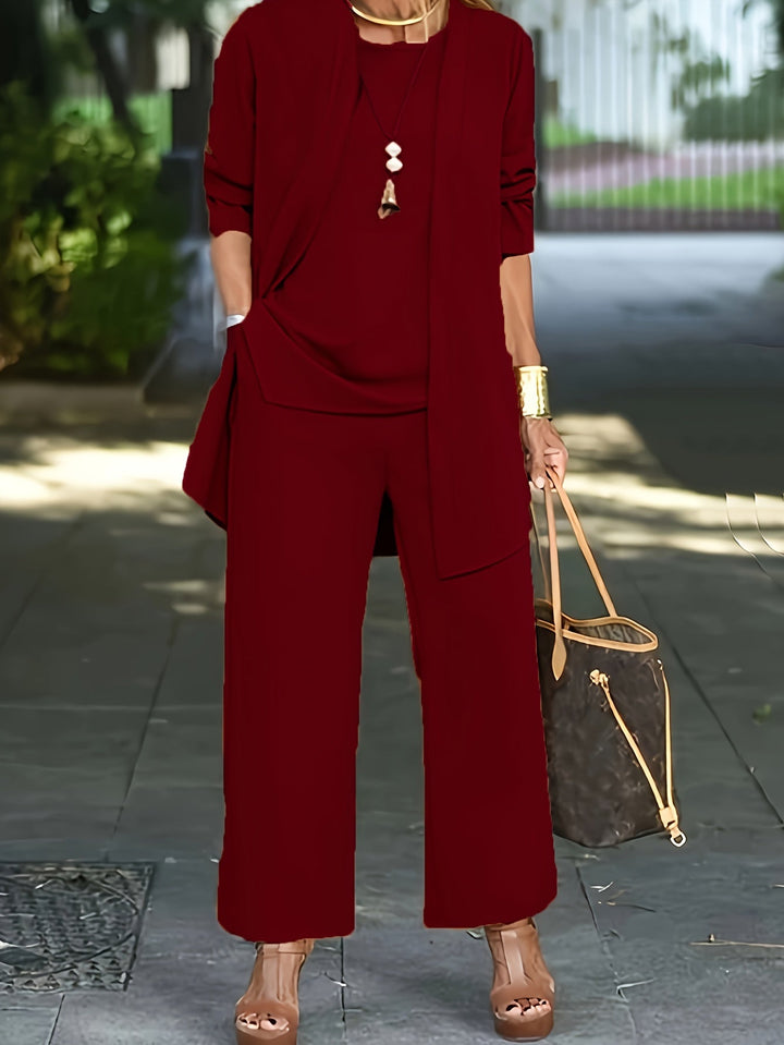 Darla | Chic Wide-Leg Three-Piece Set With Long Blazer