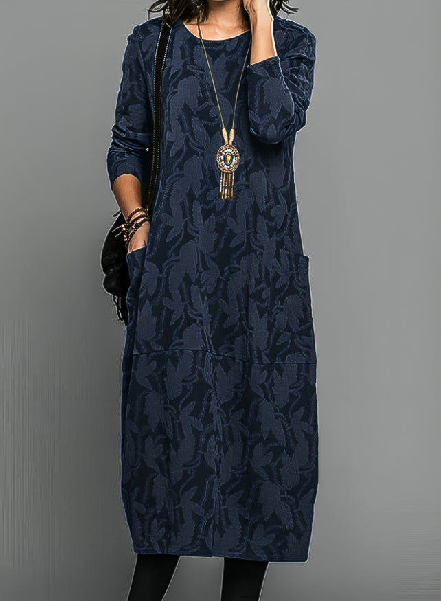 Fern | Elegant Long-Sleeve Leaf Print Maxi Dress