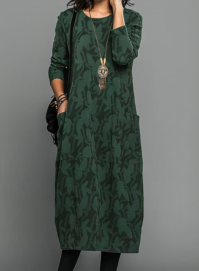 Tiffany | Elegant Long Sleeve Maxi Dress With Leaf Print