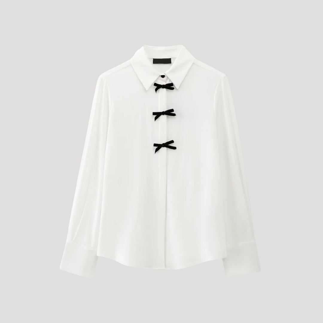 Eloise | Elegant Polka Dot Bow Tie Blouse Long Sleeve