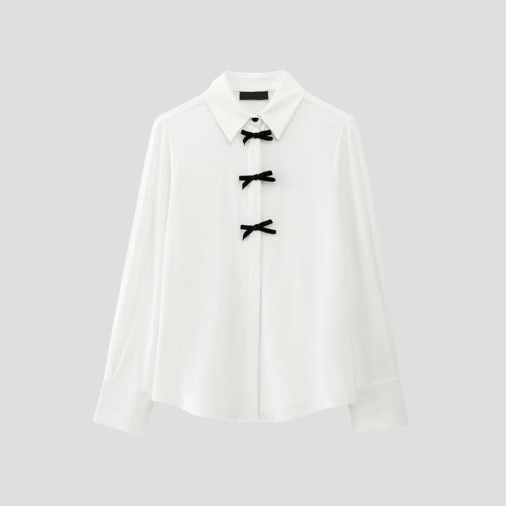 Phoebe | Elegant Polka Dot Long Sleeve Bow Tie Blouse