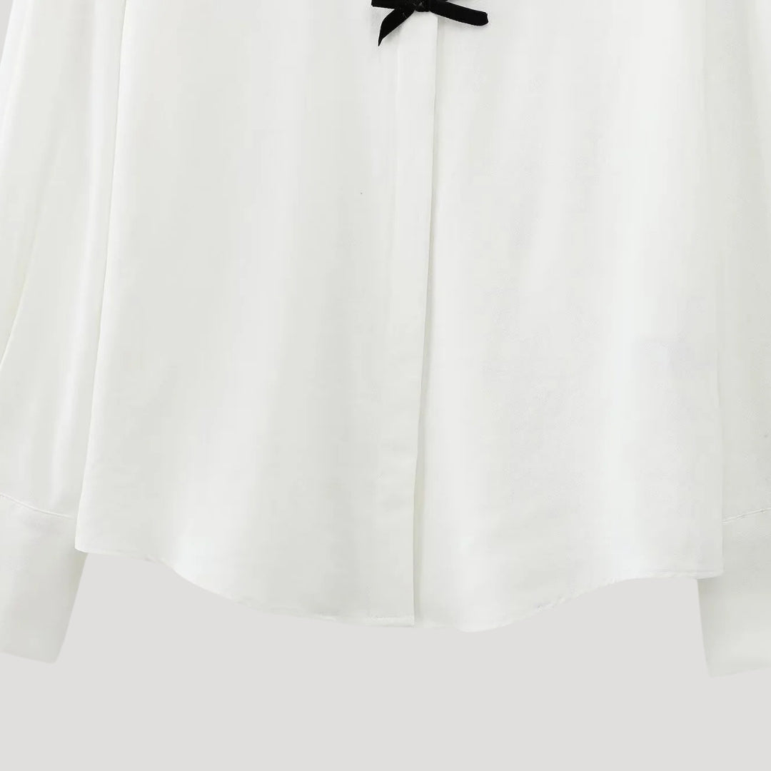 Phoebe | Elegant Polka Dot Long Sleeve Bow Tie Blouse