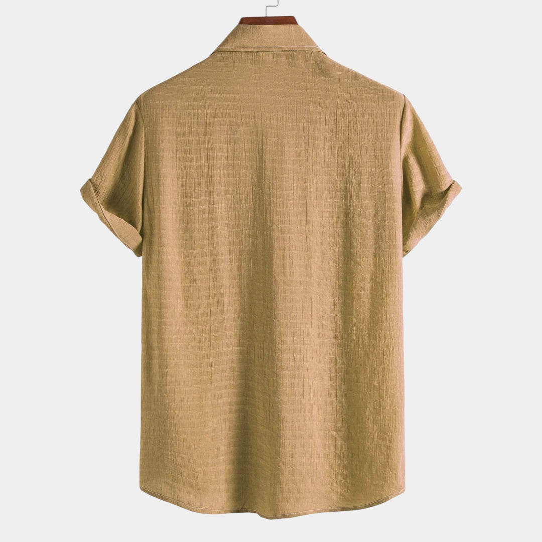 Caspian | Elegant White Linen Short Sleeve Button Up Shirt Men