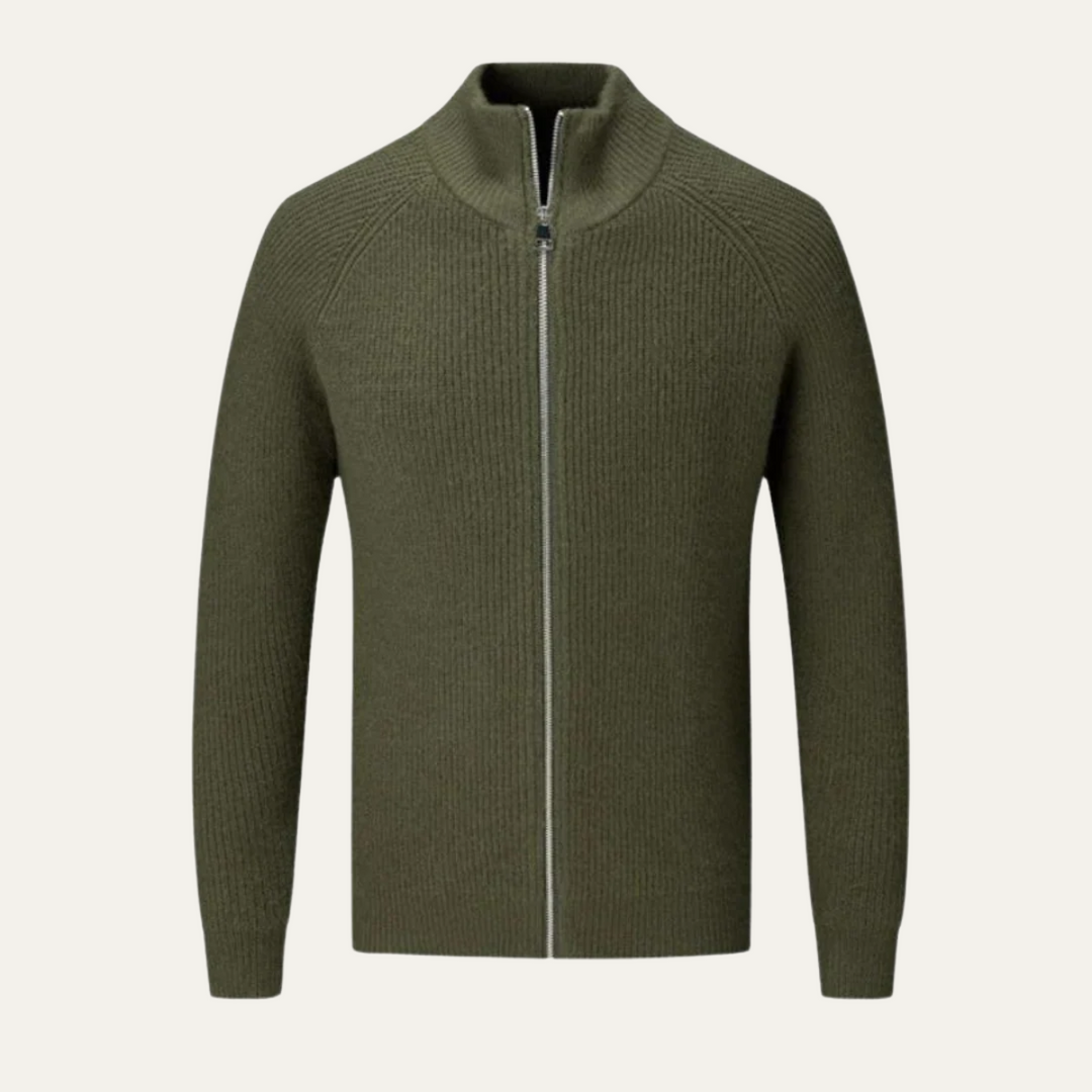 Freya | Elegant Merino Wool Zip-Up Cardigan Men's Knitwear