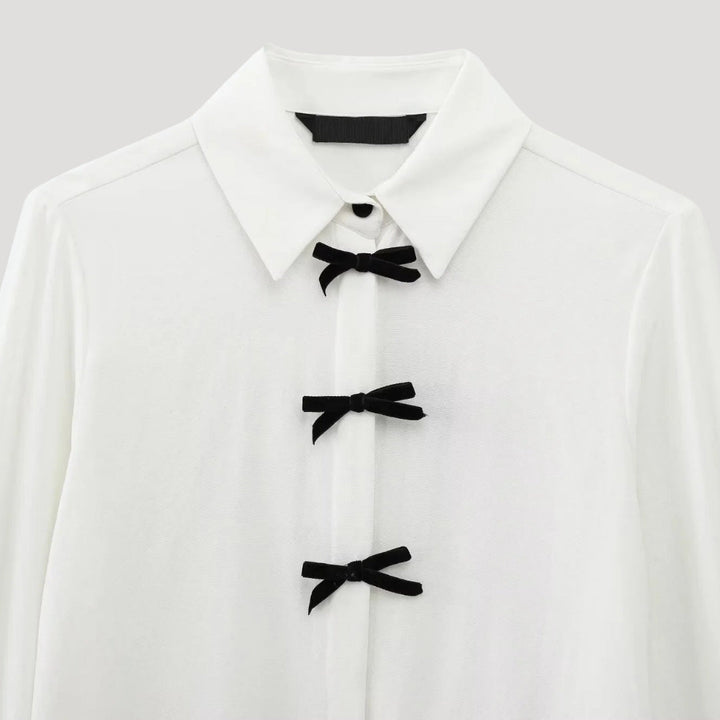 Eloise | Elegant Polka Dot Bow Tie Blouse Long Sleeve