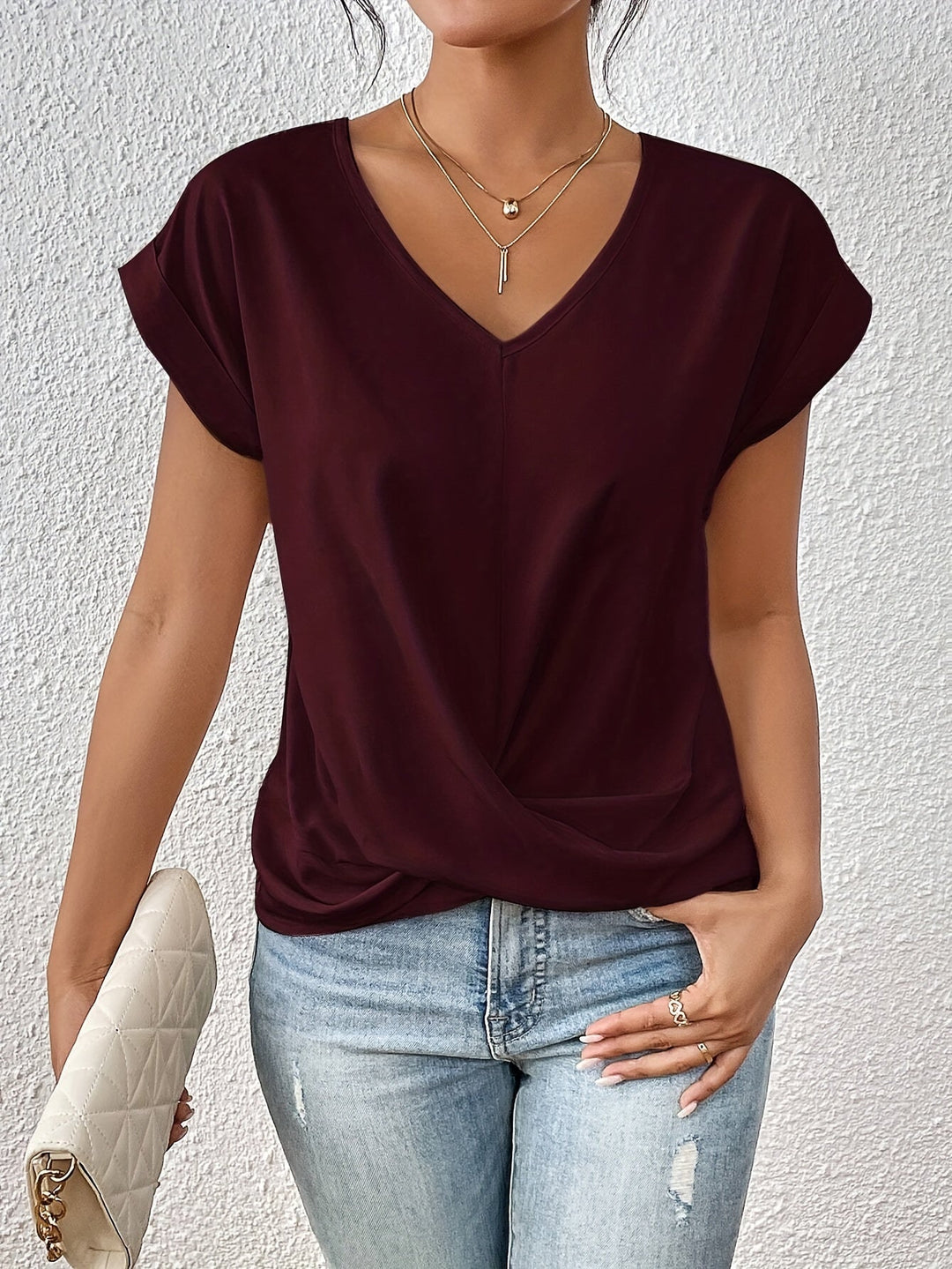 Cleo | Stylish V-Neck Twisted Hem T-Shirt