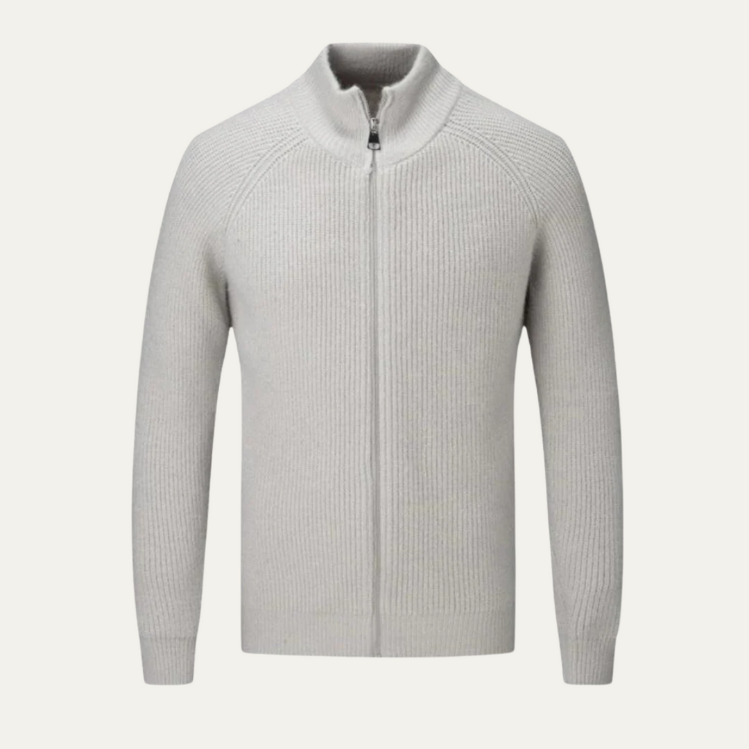 Freya | Elegant Merino Wool Zip-Up Cardigan Men's Knitwear