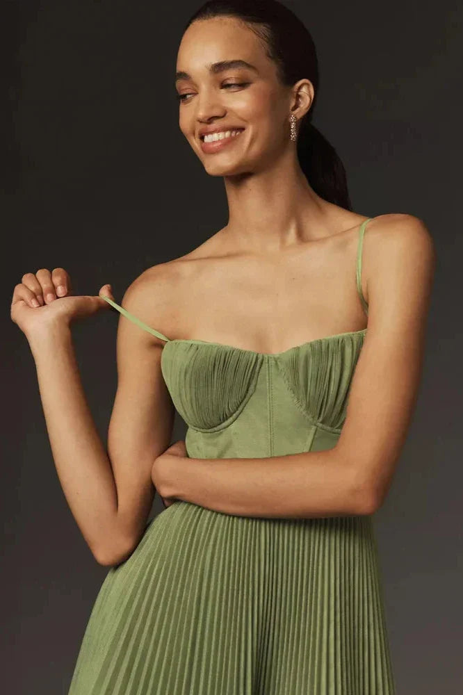 Juniper | Elegant Bustier Pleated Midi Dress - Sweetheart Neckline