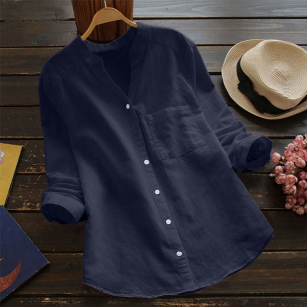 Women's White Linen Cotton Button Up Shirt Long Sleeve Casual Blouse