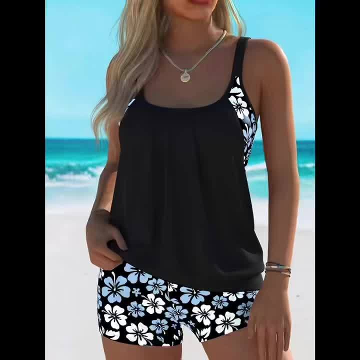 Molly | Elegant Floral Tankini Set With Matching Shorts