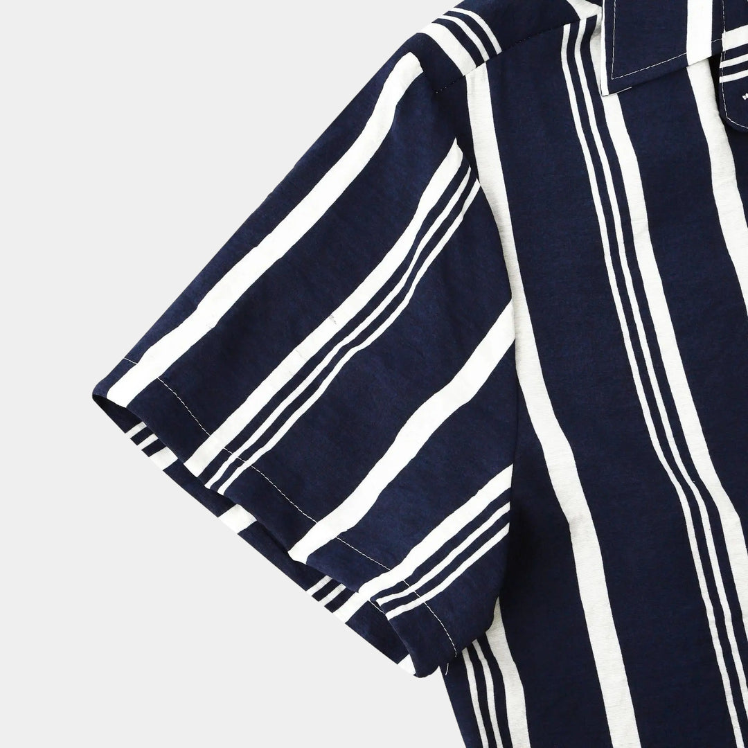 Portia | Stylish Navy Striped Short Sleeve Button Up Shirt Men