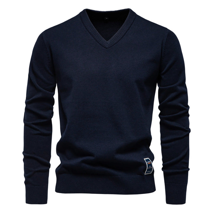 Eva | Elegant Men's V-Neck Cotton Blend Pullover Sweater