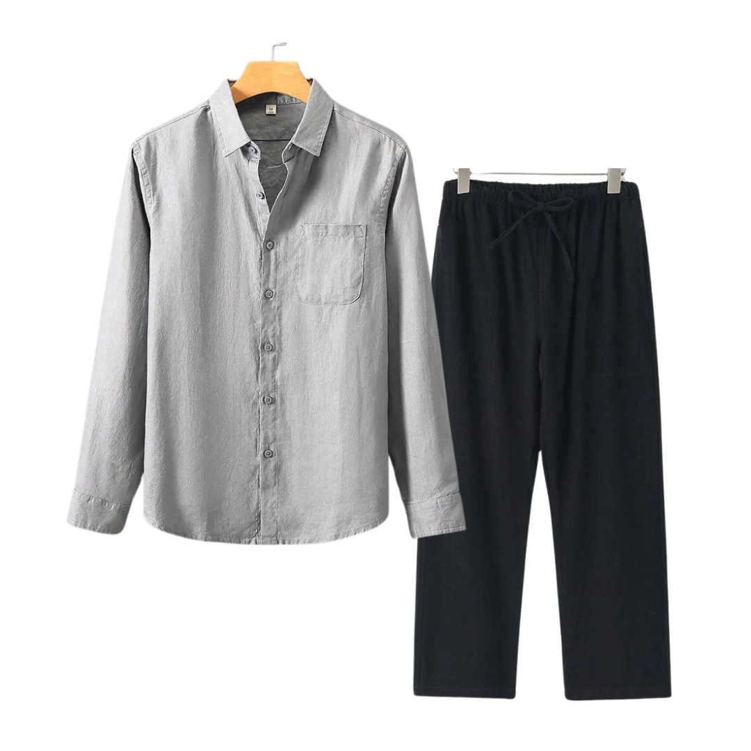 Lincoln | Elegant Linen Button-Up Shirt And Pants Set Men