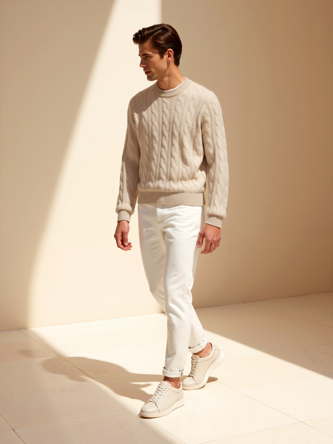 Montgomery | Stylish Cable Knit Cashmere Sweater Men - Crew Neck